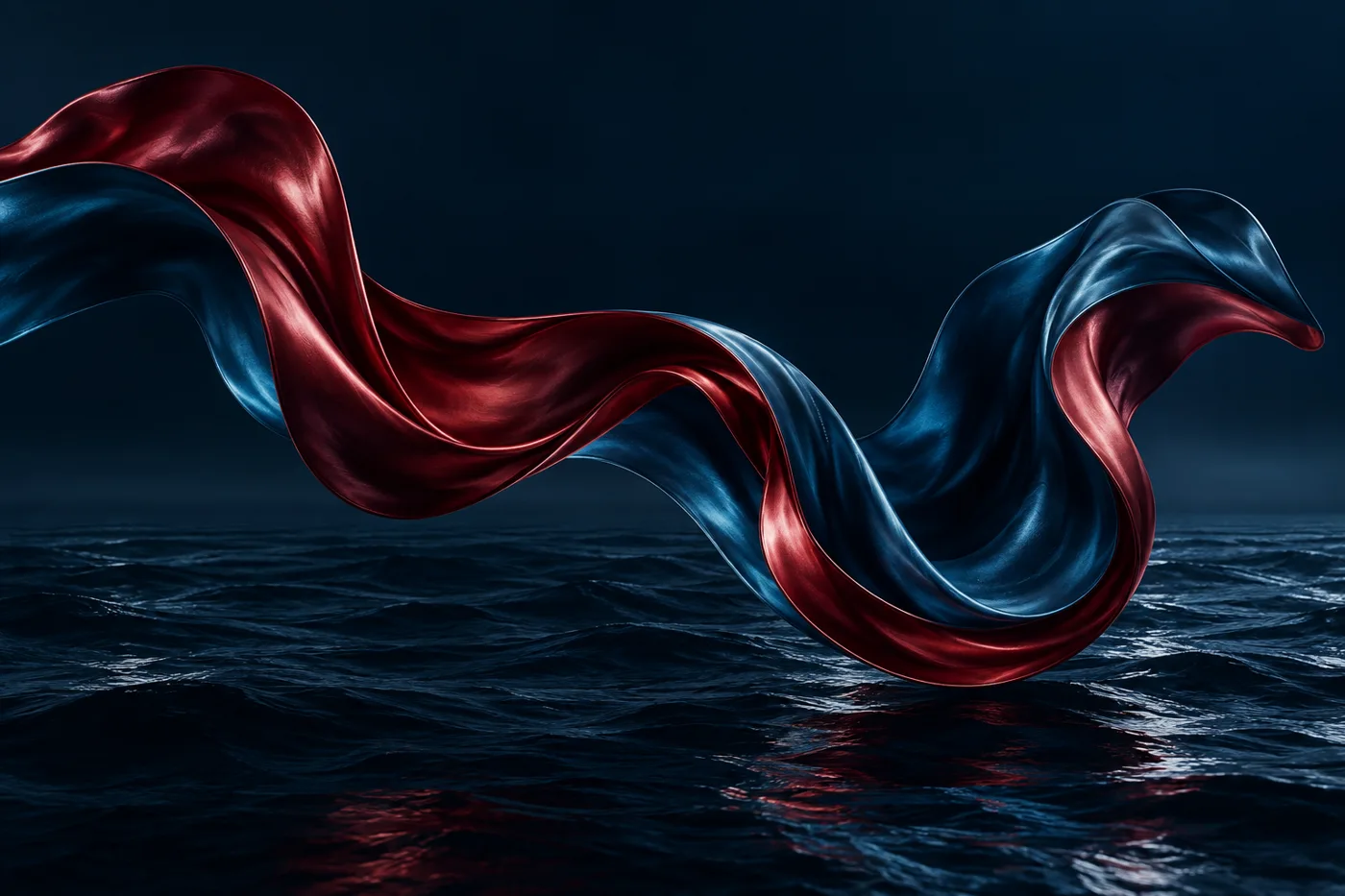Scultura astratta fluida nei colori bordeaux e blu mare